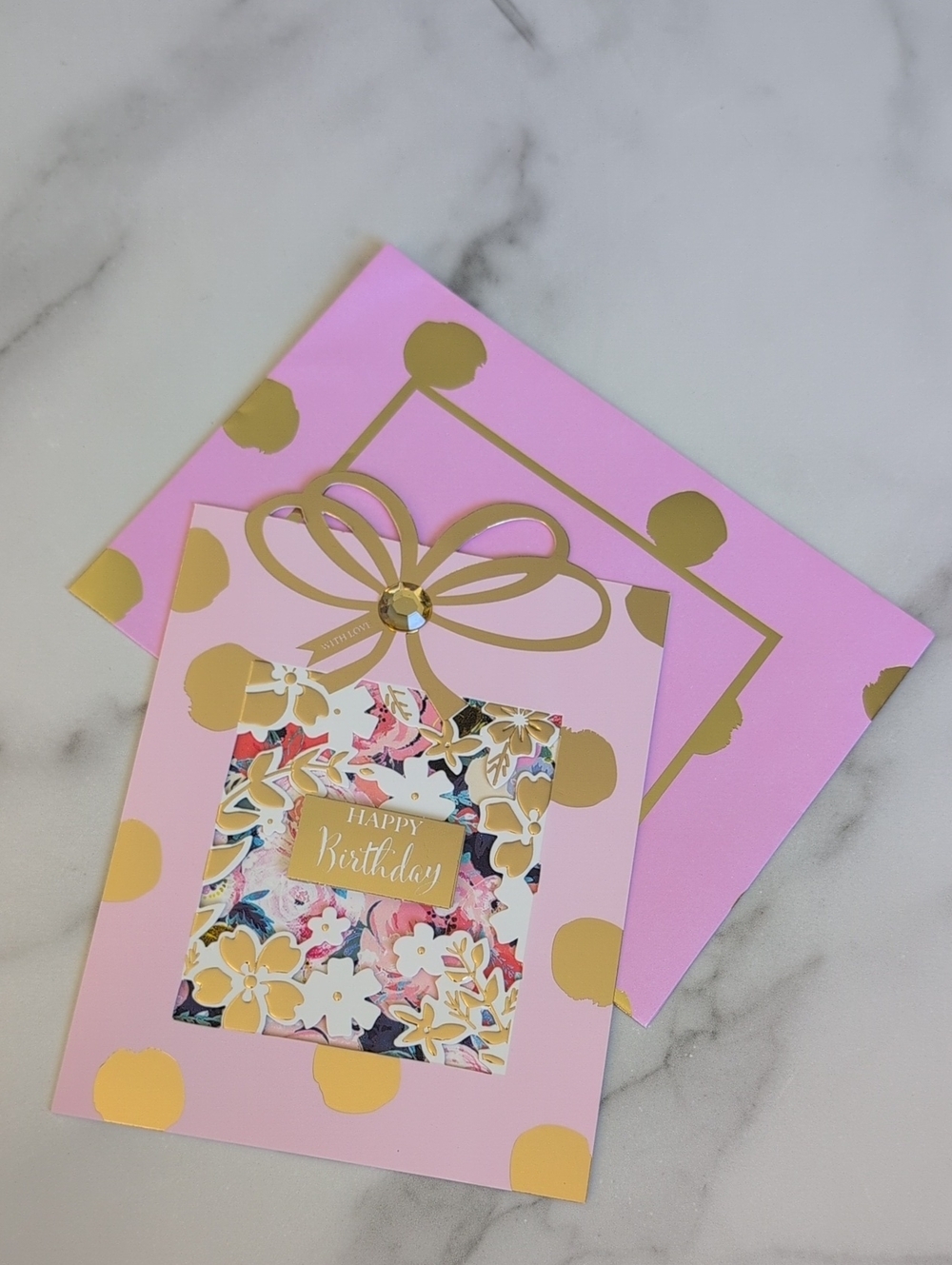 Pink & Gold Floral Happy Birthday Card
